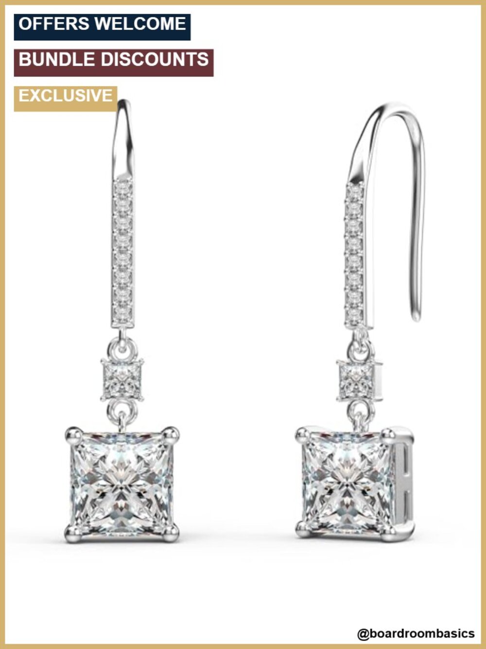Princess Cut Square Cubic Zirconia Dangle Earrings Sterling Silver